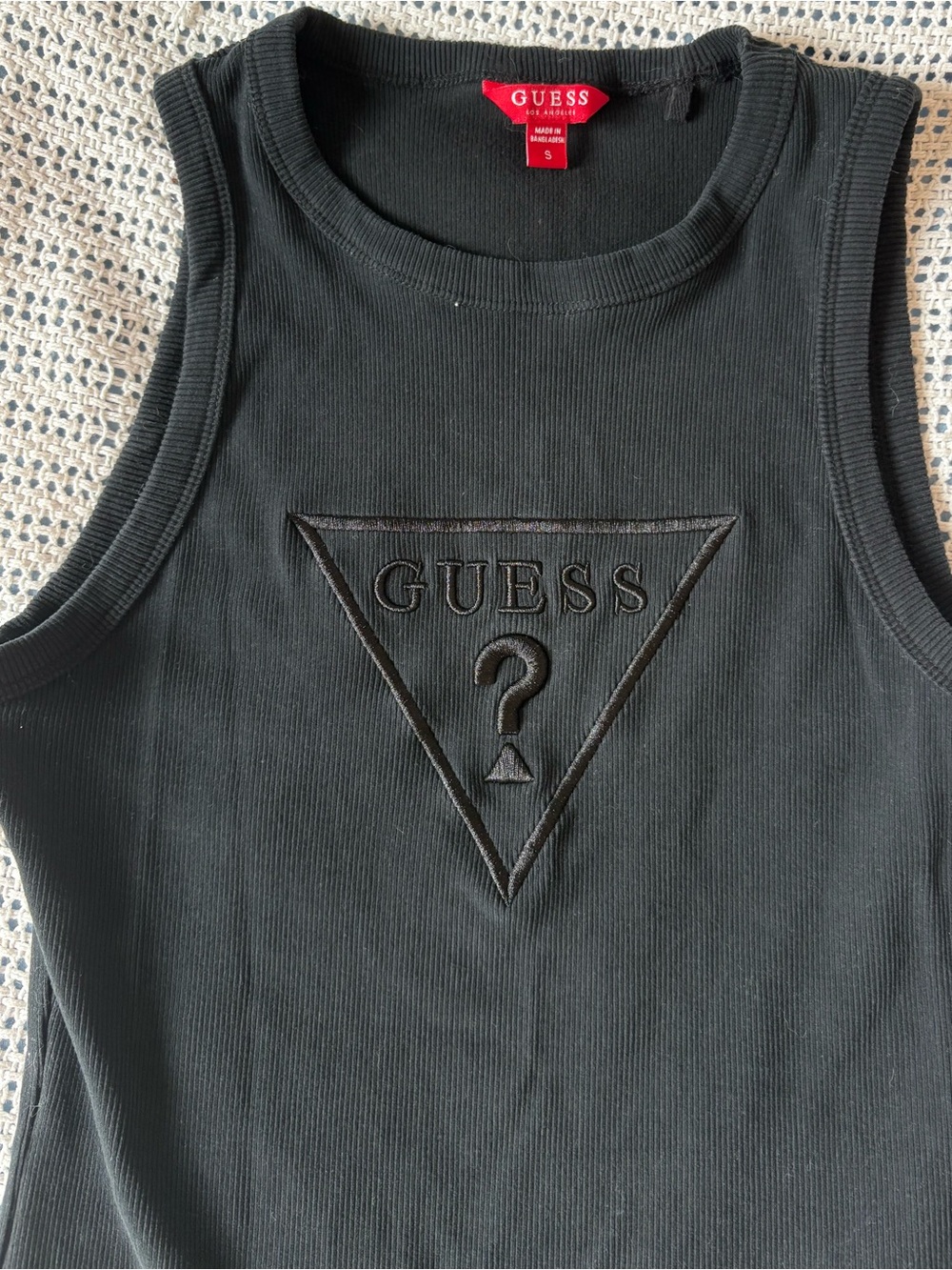 GUESS Black Ribbed Logo Tank Top Bodysuit